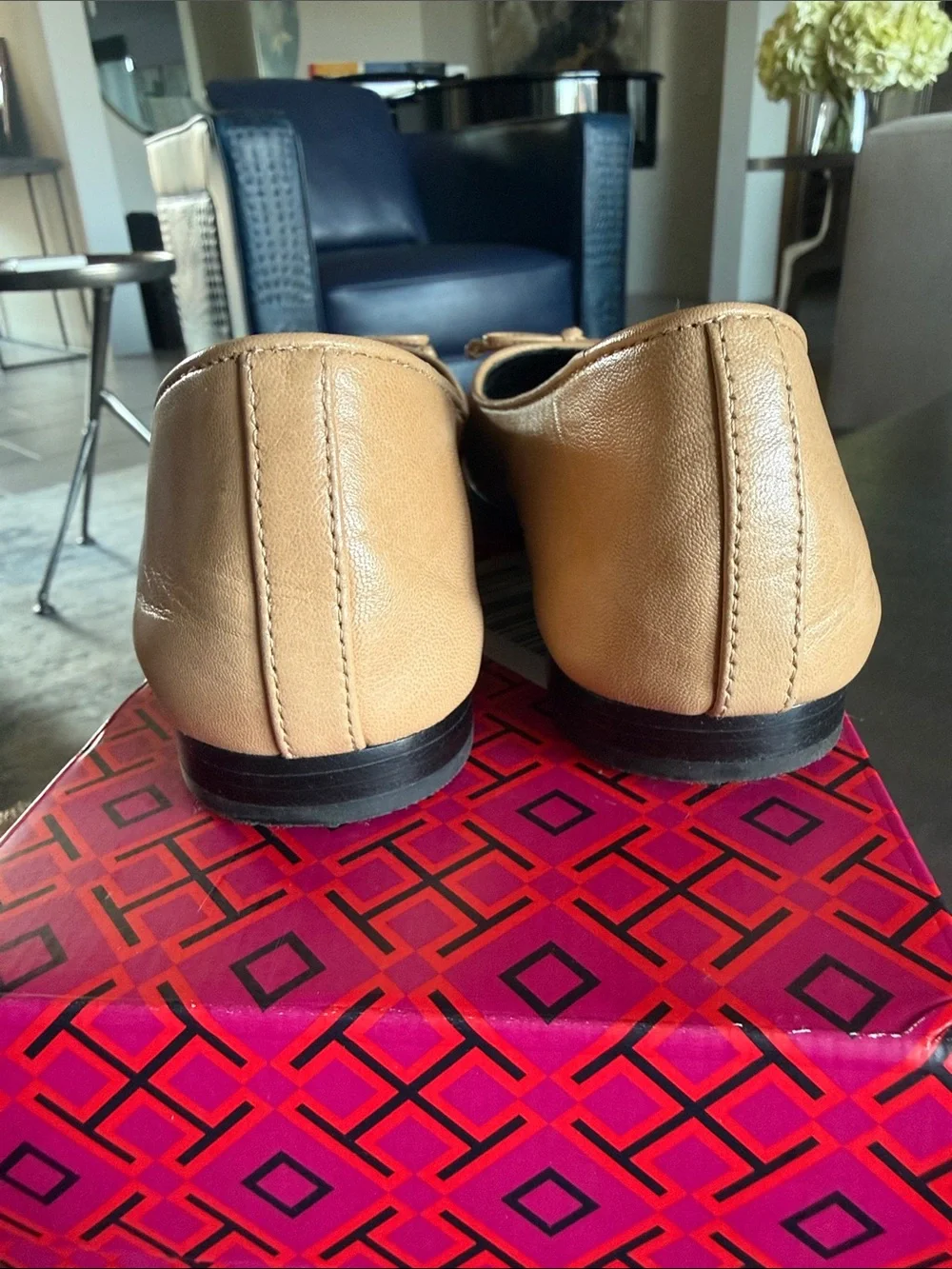 Tory Burch Two-Tone Black and Beige Cap Toe Leather Ballet Flats